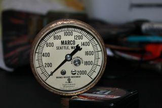 Vintage Marsh Instrument Co Bronze Bushed Movement Pressure Gauge 0 - 2000