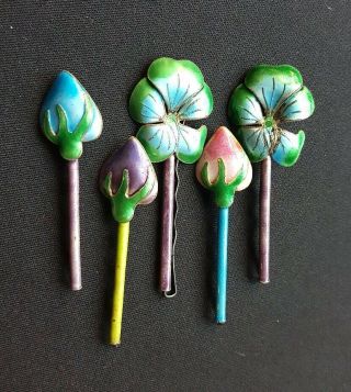 Vintage Cloisonne Bobby Pin Covers - 5