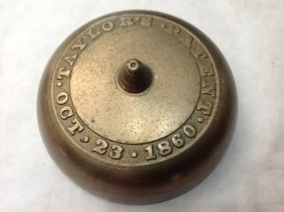Taylor ' s Patent Oct.  23,  1860 Crank Doorbell Brass Cast Iron w/ Porcelain Knob 2
