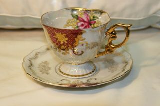 Vintage L M Royal Halsey Cup Saucer Mother Of Pearl Porcelain Very Fine Orchid