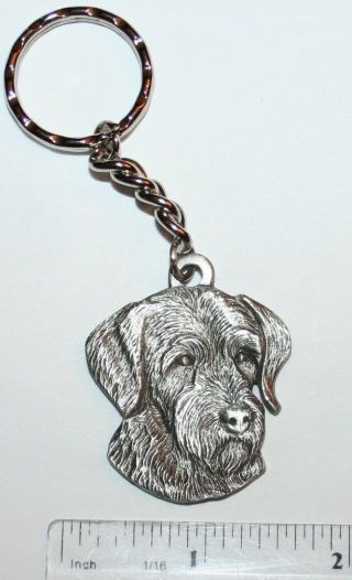 German Wirehaired Pointer Rawcliffe Pewter " I Love My Dog " Vintage Keychain
