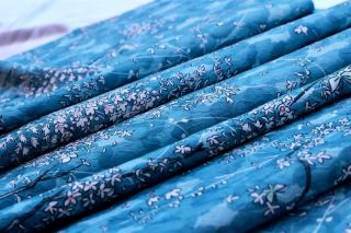 Vintage Japanese Kimono Silk Fabric 40 " | Light Blue White Branch Print |quilting