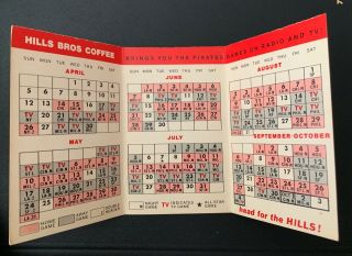 1964 PITTSBURGH PIRATES BASEBALL POCKET SCHEDULE HILLS BROS COFFEE 3