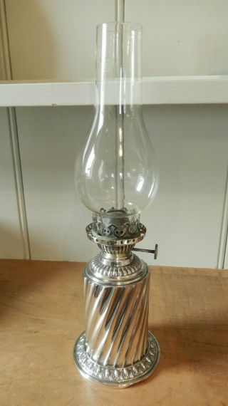 Victorian Silver Plated Oil Lamp With Hinks Burner And Funnel Fwo
