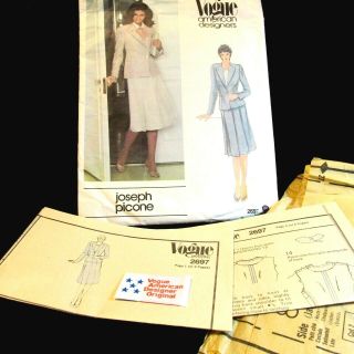 Vogue Pattern 2697 Designer Joseph Picone Classic Blazer Skirt Suit Size 12 Vtg