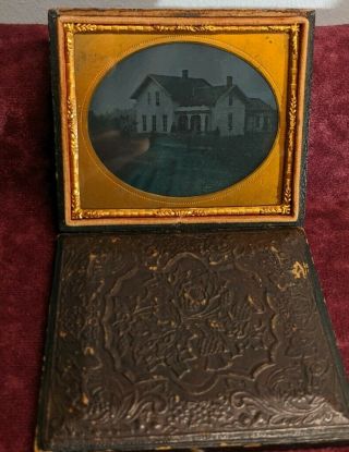Antique 1/6 Plate Abrotype Photo / Outdoor Scene/ Home & Family/ Rare Subject