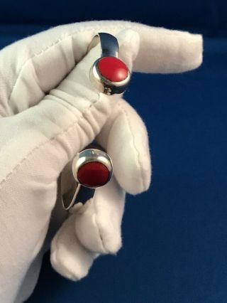 Vintage Mexico 925 Sterling Silver 7.  5” Red Coral Cuff Bracelet 20.  4g.