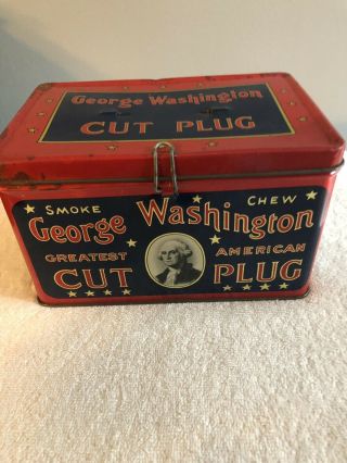 Vintage George Washington Cut Plug Tobacco Tin Without Handle.  8”x5”x5”