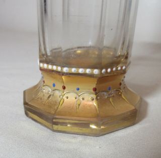 antique handmade Moser enameled gilt clear cut crystal glass 10 sided bud vase 3