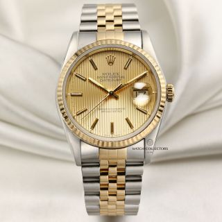 Rolex Datejust 16233 Champagne Tapestry Dial Stainless Steel & 18k Yellow Gold