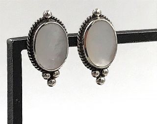 Vintage Boma.  925 Sterling Silver & Mother Of Pearl Petite Oval Post Earrings