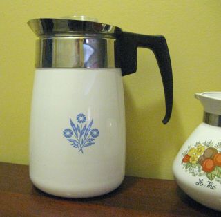 Vintage Corning Ware 6 Cup Coffee Pot Blue Cornflower Stove Top