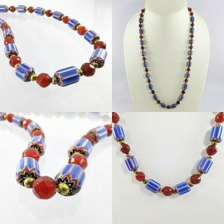Vintage African Trade Old 18 Glass 6 Layer Blue Chevrons Beads,  Agate 182