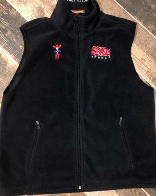 Men’s Ole Miss Fleece Vest Full Zip Large Hotty Toddy Embroidered Spellout