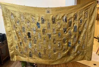 Extremely Antique Chinese Yellow Silk Panel With Immortals Qing Period Textile