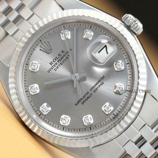 Rolex Mens Datejust Gray Diamond Dial Watch W/original Rolex Band