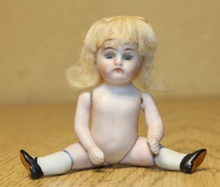 Small Antique German Bisque Doll Head Marked 208 0 1/2 Germany Blue Sleep Eyes