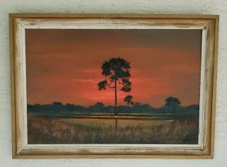 Vintage Highwaymen Painting " Firesky " By Issac Knight 24x36 Oil On Upson Board