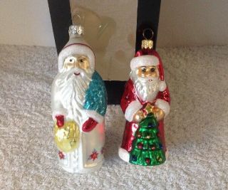 2 Vintage Christopher Radko Santa Christmas Tree Ornaments Poinsettia Tree Box