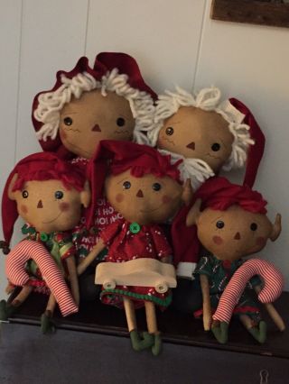 Primitive Folk Art Raggedy Ann Doll Raggedy Christmas 5 Dolls For Gina Only