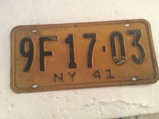 Good Vintage 1941 York State License Plate (9F17 - 03 NY 41) 3