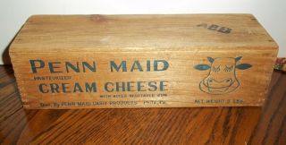 Vintage Penn Maid Brand Cream Cheese Wood Box 10 "