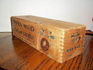 Vintage PENN MAID BRAND CREAM CHEESE Wood Box 10 