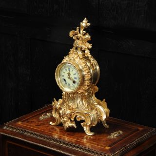 Antique French Gilt Bronze Rococo Boudoir Clock By Vincenti C1880