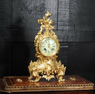 Antique French Gilt Bronze Rococo Boudoir Clock by Vincenti C1880 2