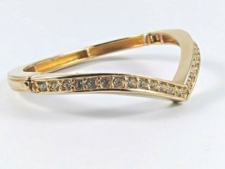 Vintage Gold Tone Crystal Clear Rhinestone Hinge Clamper Bracelet Estate Jewelry