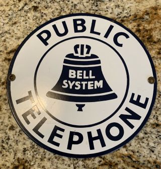 Vtg Ande Rooney American Public Telephone Bell System Round Porcelain Sign Euc