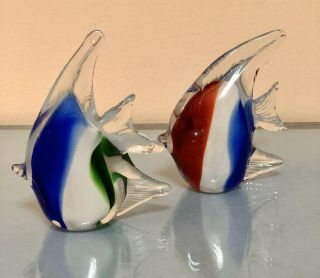 Vintage Murano Style Hand Blown Art Glass Fish (2) Color