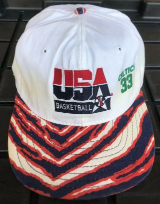 Vintage 90s Usa Basketball Ajd Snapback Hat Cap Nba Larry Bird Celtics Zubaz