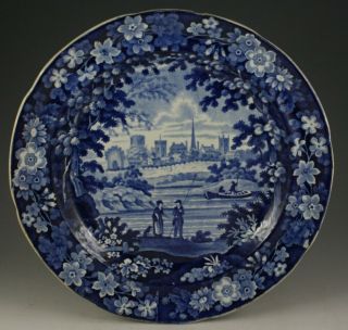 Antique Pottery Pearlware Blue Transfer Diorama View Of York 10 " Plate 1825