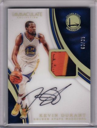 2017 - 18 Panini Immaculate Kevin Durant Game Worn Jersey Acetate Auto 3/35