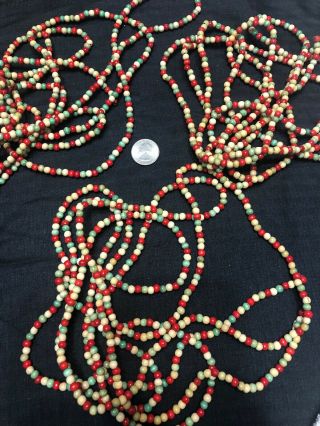 Vintage Christmas Wood Wooden Bead Red & Green White Garland (3) 10 Feet Long
