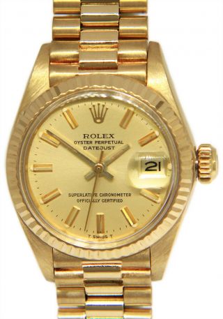 Rolex Datejust President 18k Yellow Gold Champagne Dial Ladies 26mm Watch 6917
