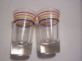 2 Rare Vintage Anchor Hocking Banded Rings Colored Stripes - Shot Glasses
