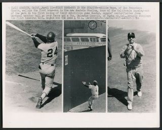 Historic 1966 Wire Photo Willie Mays Giants 1st Hr In " The Big A " Angel Stadium