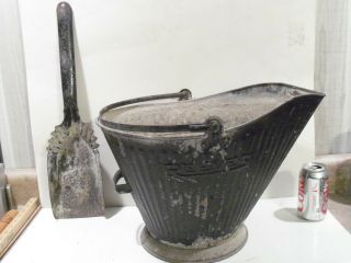 Vintage Antique Reeves Coal Scuttle Hod Bucket & Metal Ash Fire Coal Shovel