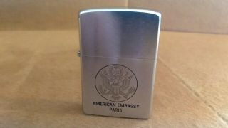 Vintage 1985 Zippo Lighter American Embassy Paris.