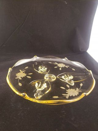 Vintage Yellow Lancaster Glass Jubilee Depression Etched Footed Plate 8 " X 1.  5 "