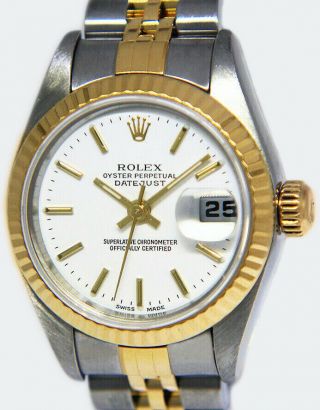 Rolex Datejust 18k Yellow Gold/steel White Dial Ladies Watch Box/papers 79173