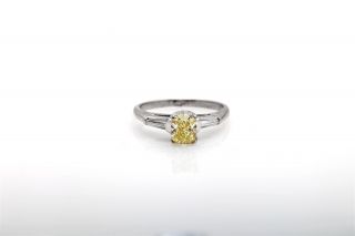 Antique 1940s $6000 1.  30ct Natural Fancy Yellow Diamond Platinum Wedding Ring