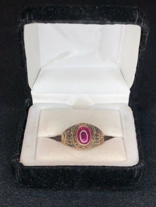 Vintage Class Ring 1958 Stamped 10k Yellow Gold With Red Stone Size 7
