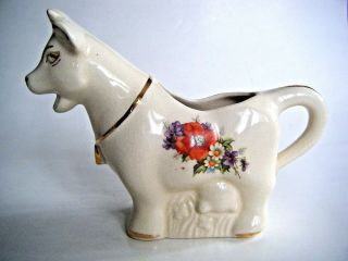Vintage Elynor China Cow Creamer Floral With Gold Trim