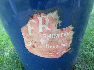 Large RARE Vintage Swift & Co 50 Lb Shortening Lard Tin BLUE 2