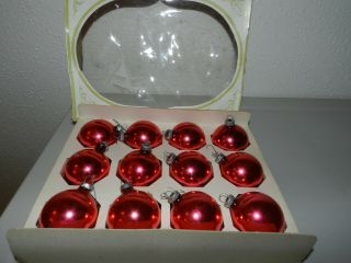Vtg Box Of 12 Shiny Brite Usa Mercury Glass Ornament Red 2 1/4”