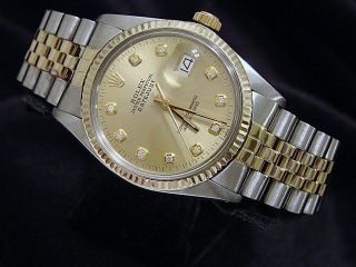 Rolex Datejust Mens Two - Tone 14k Gold & Stainless Steel Champagne Diamond 16013
