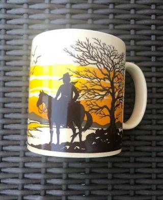 Vtg Otagiri Western Southwest Cowboy Silhouette Stoneware Coffee Tea Mug Cup